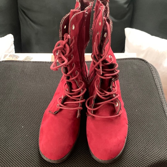 Maroon/Burgundy combat boots sz 6 - Picture 1 of 4